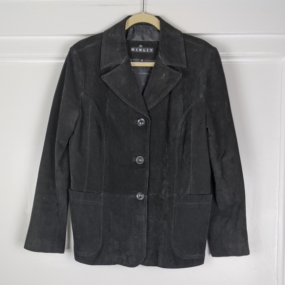 Vintage 80s Winlit Leather Suede Black Jacket - Picture 2 of 7